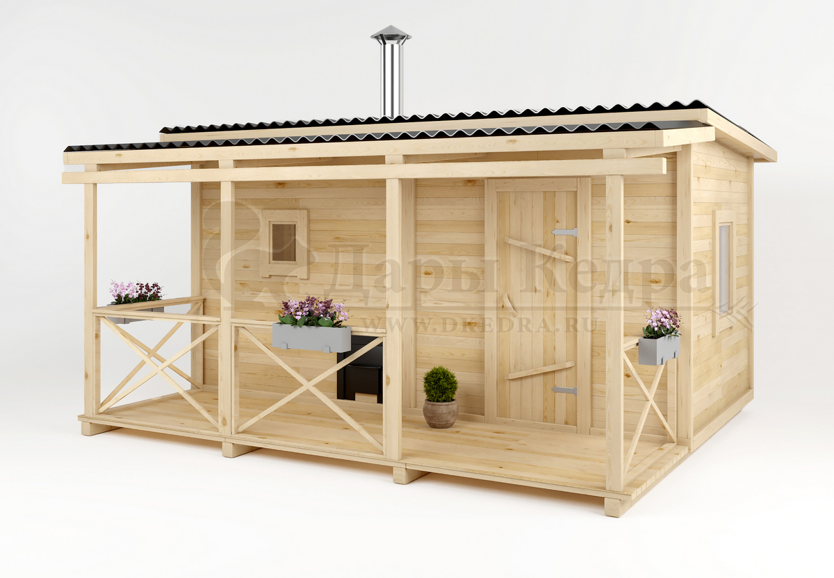 Каркасно-щитовая баня из кедра «Оптима» с верандой